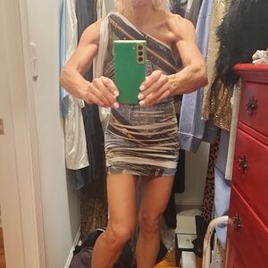 Joyce Leslie One-Shoulder Camo Denim And Zipper Print